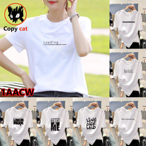 COD (White) Cotton Plus size T-shirt for Womens on big sale Tees Tops Korean Fashion Short sleeve Round neck T shirt BW TEXT Printed Graphic Women Unisex Couple NEW Design #A11113