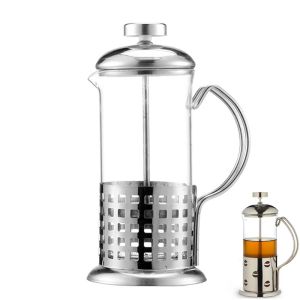One Two Cups French Press Coffee Maker Pot Grid Pattern 350ml