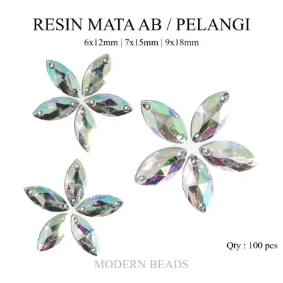 [100 pcs] Resin Mata AB / Pelangi / Payet Diamond Resin Mata / Kristan Resin Sampan Pelangi Grade A 6x12mm 7x15mm 9x18mm