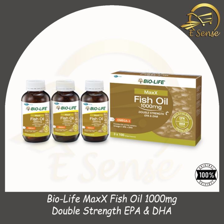 [E SENSE] Bio-Life MaxX Double Strength Fish Oil 1000mg -100s x 3 | Lazada