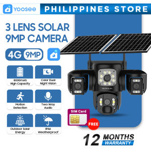 YOOSEE T4 3 Lens Dual Solar 4G Security Camera AOV 4K HD 9MP Outdoor Waterproof Dual Night Vision Modes detection Infrared Human Detection and Automatic Tracking CCTV