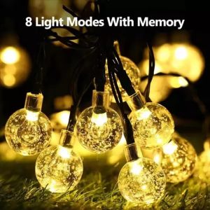 (CPDD) 30 Bulbs /50 Bulbs Solar String Lights Outdoor Led Lamps Crystal Globe Lights with 8 Modes Waterproof Solar Powered Patio Light for Garden Party Decor  （1.8cm diameter bulb)