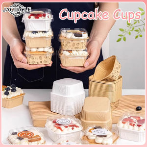 JACIRCLE 50PCS Square Cupcake Cups with Lids Pudding Cup Bake-resistant Cup Cupcake Cups Muffin Tins for Baking