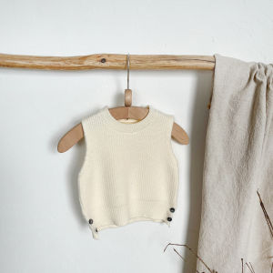 Korean Style Childrens Clothing 2026 Spring and Autumn Newborn Childrens Versatile Sweater Vest Infant Knit Top Thin and Trendy