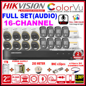 HIK HIKVISION 16-CHANNEL 2MP COLORVU/AUDIO 2.0MP Full Set 16CH DVR + Camera + 1TB HDD + Power Supply + Cable +Connector