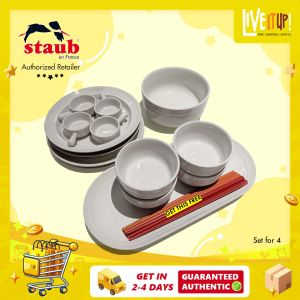 STAUB Dininerware 14 Pcs Ceramic Dinner Set for 4 persons - White Truffle