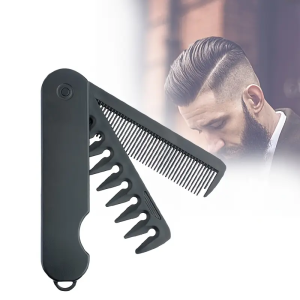 sn.125 New 2 in 1 Pocket Folding Comb with Wide Teeth Oil Head Beard Comb Hair Comb for Barber Hair Styling Tool High Quality