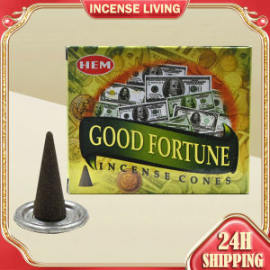 HEM Good Fortune Incense Cones (10Pcs Per Box / with Holder) Original Imported From India