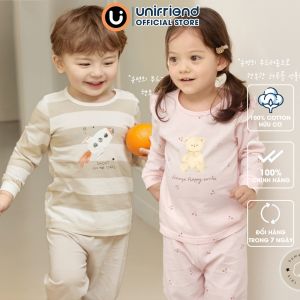 Bộ tay dài chất mỏng cotton dáng rộng mặc nhà mùa xuân hè cho bé gái và bé trai Unifriend Hàn Quốc U2023-40 Size 1-10