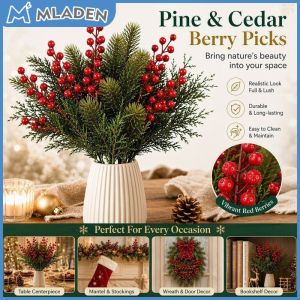 MLADEN 3PCS Christmas Red Berries Artificial Pine Needle Branches Fake Flower Bouquet Xmas Home Party Decor