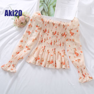 Aki20เสื้อเบลาส์สำหรับผู้หญิงผ้าชีฟองแขนพองลำลองดีไซน์ใหม่2024แฟชั่นสไตล์เกาหลีเสื้อยืดผ้ายืดหยุ่นเข้าได้กับทุกชุดเสื้ออินเทรนด์สำหรับผู้หญิง2024ดีไซน์ใหม่เสื้อสไตล์เกาหลีเสื้อแฟชั่นผญ2024เสื้อครอปเสื้อยืด ผญสวย ๆ