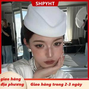 [COD] SHPYHT Giao hàng địa phương Mũ beret Mũ hãng hàng không tiếp viên hàng không mũ cổ điển mũ đen phẳng đầu mũ tóc Clip Phụ kiện tóc