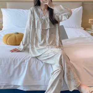 Cotton and Silk Sleepwear for Women Spring New Plus Size Sweet Countryside Style Long Sleeved Long Pants Pajama Loose Home Suit Set