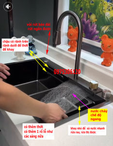 CHẬU THÁC Chậu Rửa Chén Bát CAO CẤP VÀ VÒI RÚT HIỆN ĐẠI CHẬU PHỦ NANO XÁM CHỐNG TRẦY N20 7546 KHAY VÀ THỚT và xả bồn rửa chén chậu rửa chén