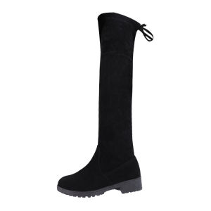Size 35-42 Womens Fashion Martin Boots Suede Flat Shoes Low Heel Over Knee Long Boots(Add 1 size)