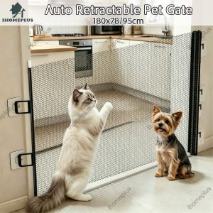 [SG Ready Stock] Pet Safety Gates Cat Dog Auto Retractable Railing Fences with Hooks No-Drill Durable Anti-climbing Multi-purpose Pet Barrier for Deck Kitchen