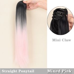 [YAN K] 50cm Long Straight Dyed Wig Women Gradient Color Hair Wig Claw Clip Ponytail Hair Extensions Hairpiece