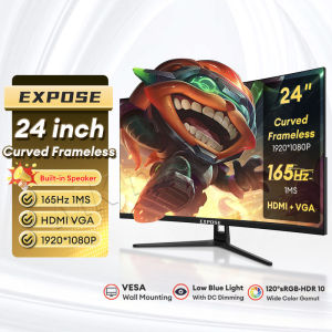 EXPOSE Monitor PC 27/24/22/19 Inch Curved Gaming Monitor 165/75HZ 4K Full HD Frameless Monitor with HDMI VGA DP Desktop Computer Monitor Laptop Monitor Screen（GIFT monitor cable）