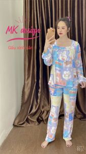 Đồ bộ tole nữ mặc nhà kiểu tiểu thư MKDesign tay dài quần dài cổ vuông (36-65kg) Chất vải tole (lanh) siêu mịn thoáng mát tặng kèm cột tóc xinh 10k