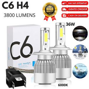 Lampu Depan Mobil Headlamp LED COB H4 Cool White 2 PCS - C6 material ALUMUNIUM tahan air /super terang