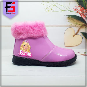 Sepatu Boots Anak Perempuan Motif Barbie Cantik / Sepatu Boots BARBIE Anak Balita Cewek Fashion Modis / Sepatu Anak Glossy Wanita Boots Kerah Bulu Halus / Sepatu Barbie Princess Trendy