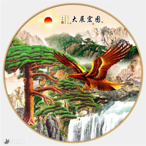Tranh treo tường hình tròn VTC Chim đại bàng đại triển hồng đồ 1235274 tặng đinh 3 chân treo tranh
