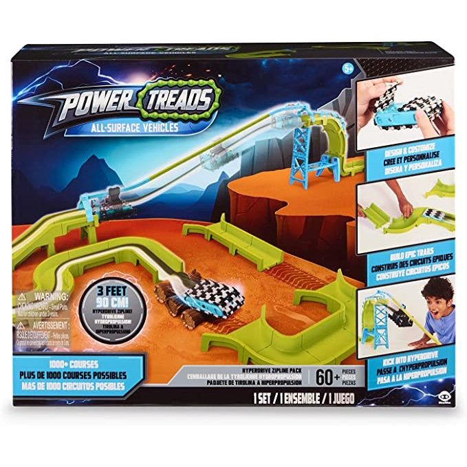 Power Treads Hyperdrive Zipline Car Set – Race Track Playset Includes 1 ...