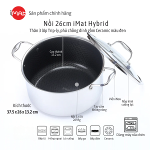 [Hàng chính hãng] Nồi nông inox Hybbrid iMat Blackcube 26cm Cao 13.2 cm Thể tích 6.0L Phủ chống dính gốm Ceramic đen thế hệ mới