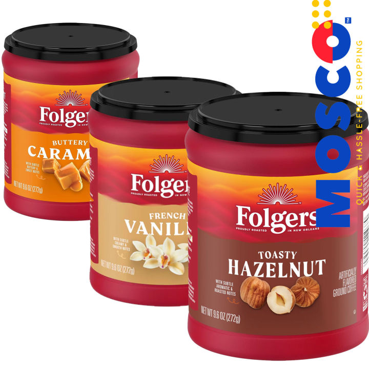 Folgers French Vanilla & Caramel & Hazelnut Flavored Ground Coffee, 9.6 ...