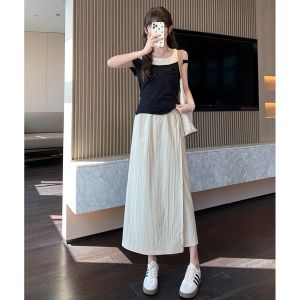 2025 New Style Skirt Pants Simple & casual High Waist Drape Loose Fit Slimming Straight Leg Pants women double layer design