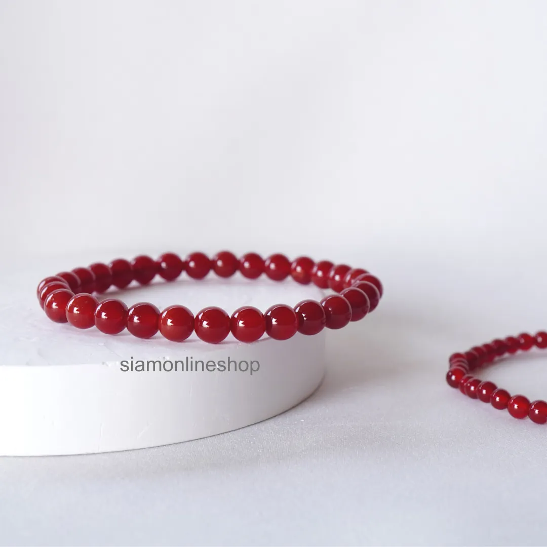 CARNELIAN หินคาร์เนเลียน เลือกขนาดเม็ดหินได้ (4, 6 มม.) หินแห่งความอวยพร สร้อยข้อมือหินแท้