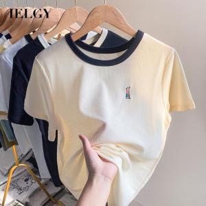 IELGY Áo Thun Nữ Thêu Hình Bánh Quế Mỏng Tay Ngắn