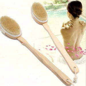 ZYJC Long Wooden Handle Anti-slip Dry Skin Cleaner Body Massager Shower Scrubber Exfoliation Brush