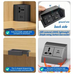 FUNAYA Bathroom Mirror Cabinet Corner Socket Plug Laboratory Universal EU UK AU USB Type-c Built-in Wardrobe Hidden Desk Sockets