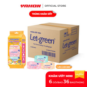 Thùng 36 lốc khăn ướt mini tiện lợi Let-Green 12 miếng/gói 6 gói/lốc nhỏ gọn vệ sinh - dễ mang theo khi đi làm du lịch