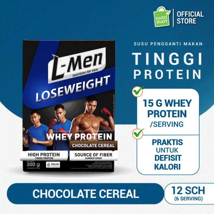 susu yang mengandung l carnitine L-Men Lose Weight Chocolate Cereal 300g / 12 Sachet - 15g Whey Protein - 6  Serving - Dilengkapi L-Carnitine