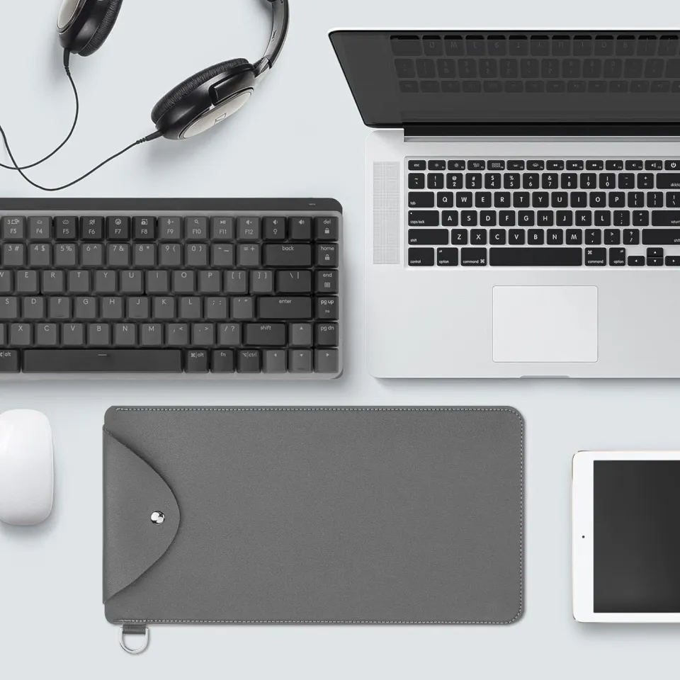 GEEKRIA Ultra Slim Keyboard Case - Vegan Leather Protective Sleeve For Low-Profile Keyboards (Dark Grey)