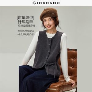 Giordano Beau Monde Women Side tie-up round neck knit vest Free Shipping 13356623