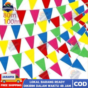 50/80/100 Meter 150Pcs Bendera Segitiga Warna Warni Bendera Kain Segitiga Bendera Hias Festival COD