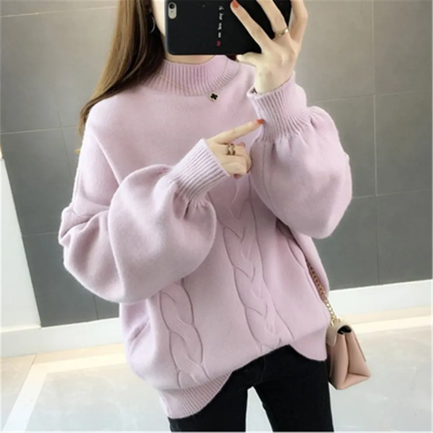  Winter Chic Women Pink Oversized Sweater Lantern