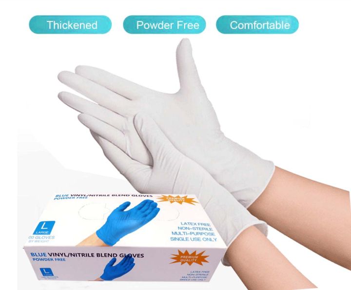 Disposable Glove Nitrile Vinyl 100PCS Latex Free, Powder Free,  Non-Sterile, Healthcare, Food Handling Use (S-XL- WHITE)
