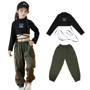 Lolanta Kids Girls Crop Top T-shirt Jogger Pants Hip Hop Clothes Children Streetwear Dance Class Performance Costume for 4-12 Years