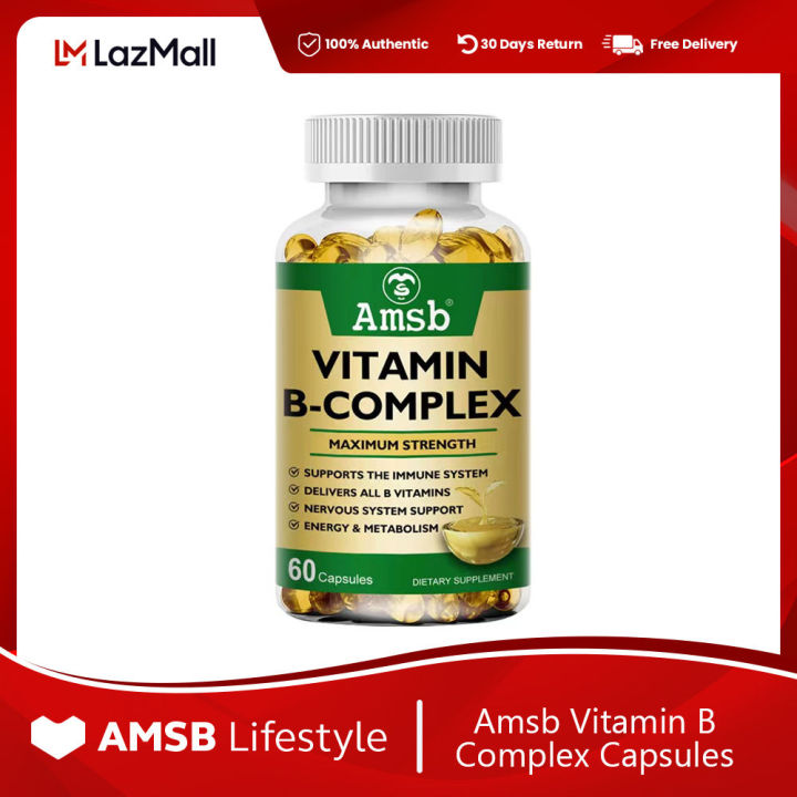 Amsb Vitamin B Complex Capsules B1 B2 B3 B5 B6 B7 B9 B12 Folic