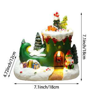 [pantorastar] Christmas Glowing Ornaments Christmas Resin Luminous Rotating With Music Ornaments Christmas Gifts Music Box Christmas Village House Christmas Decorations