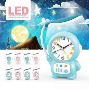 ER52858 Plastic Astronaut Desk Lamp Astronaut Shaped Cartoon Glowing Alarm Clock Night Light with Light Bedside Clocks Children