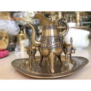 Bộ Ấm Ly Rượu Trà Bằng Đồng Giả Cổ Thời Tần Thủy Hoàng Cao Cấp