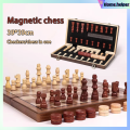 Magnetic wooden chess board set wooden foldable international chess set for travel family activities Two in one chessboard. 