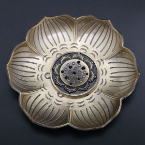 Zinc Alloy Lotus Cone Plate Buddhism Ash Catcher Stick Holder Home Office Decoration Incense Censers Buddhist Supplies