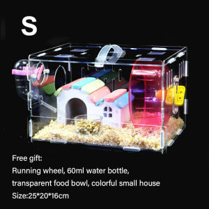 Lovinland Pet Hamster Cage Acrylic with All Accessories 2-Layer Hamster House with Full Transparent Viewing Top Open Mouse Cage for Pet Mice Hamster Habitat for Hamster