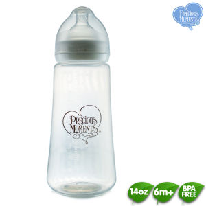 Precious Memories 14oz Clear Baby Bottle for 6 Months & Up Wide-Neck Easy-Grip Design